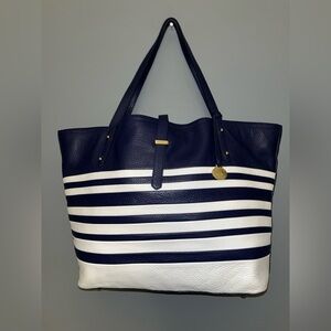Brahmin Navy and White Striped Tote Bag